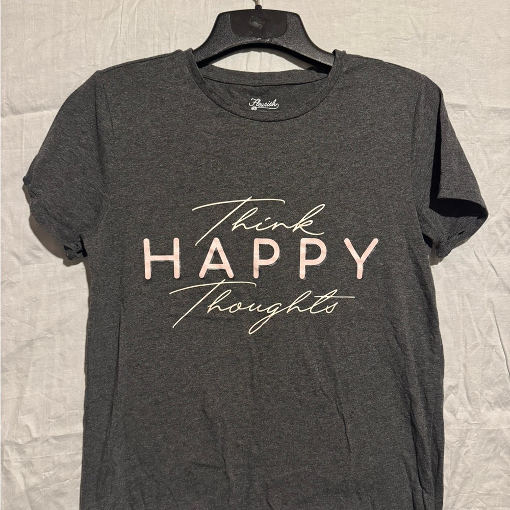 Fleurish Dark Gray Tee with Pink and Cream Script